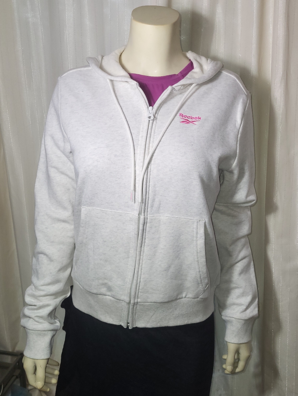 Reebok Women's Size S White/Grey Zip Hoodie With Pink Logo, Ideology Size Xs Tee
